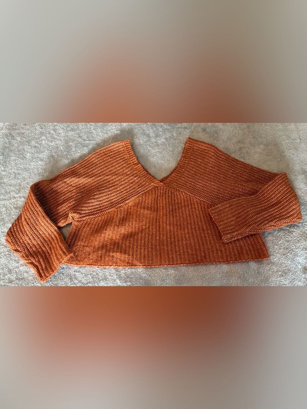 Arizona Crochet Knit V-Neck Cropped Women’s Sweater in Burnt Orange Size XS
